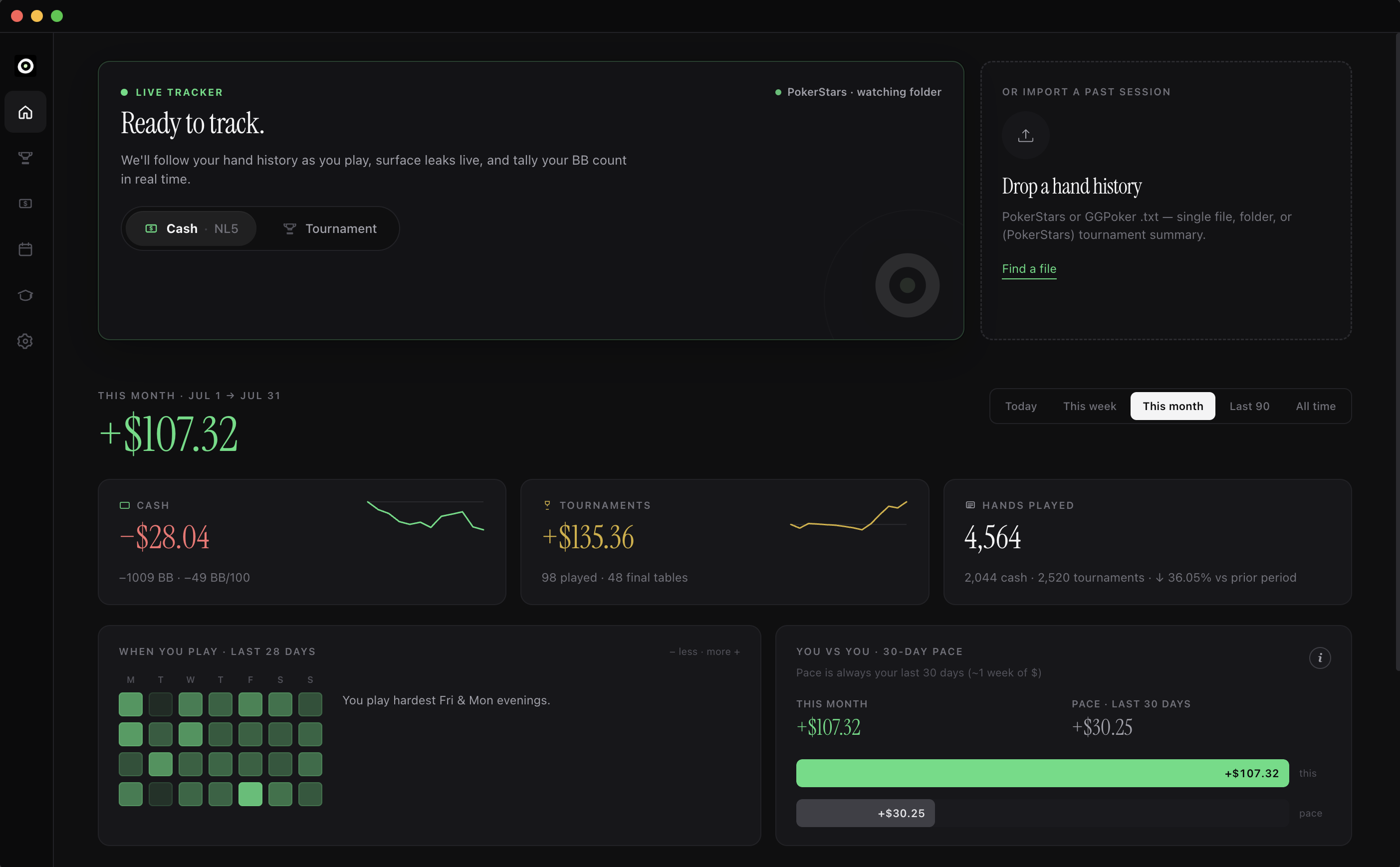 Clarity poker tracker for Mac & Windows — session view and stats